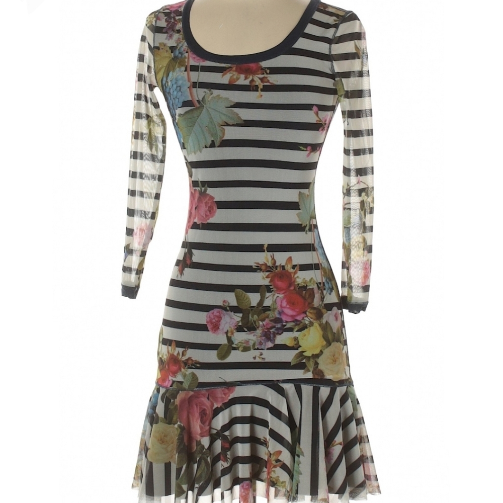 Juicy Couture designer RARE floral striped dress never worn XS subtle fishnet